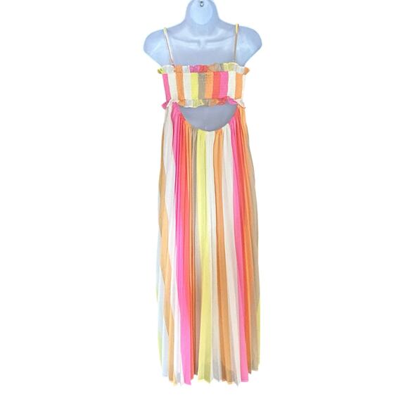 Vici Rainbow Maxi Dress Size S Smocked Cutout Pleated Resort Style - Picture 6 of 11